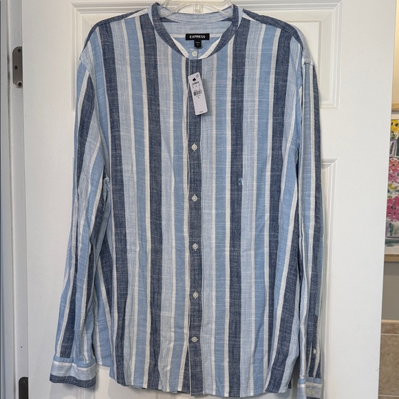 Express Other - NWT Express Men's Casual Blue and White Striped Shirt